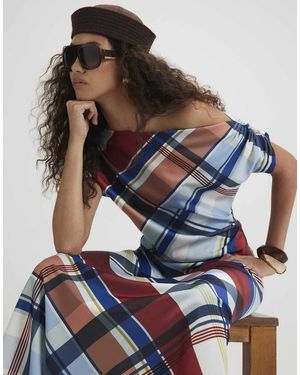 River Island Check Satin Blouse - Blue