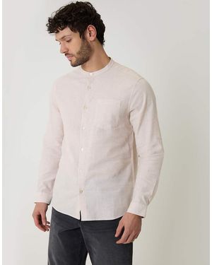 Threadbare Linen Blend Long Sleeve Grandad Collar Shirt - Natural