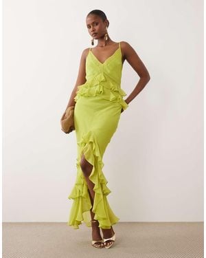 ASOS Ruffle Column Cami Maxi Dress - Green