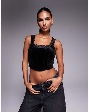 New Look Velvet Corset Top - Grey
