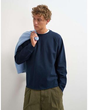 TOPMAN Sudadera Cropped De Corte Clásico Con Manga Raglán Y Bajo Sin Rematar En - Azul