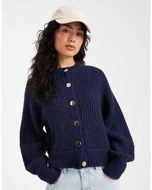 ASOS Knitted Fisherman Rib Cardigan With Raglan Detail - Blue