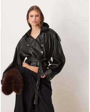 ASOS Faux Leather Trench Cropped Jacket - Black