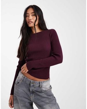 Miss Selfridge Knit Rib Slash Neck Long Sleeve Top - Red