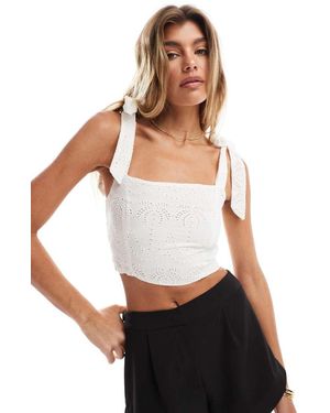 South Beach Top Con Diseño Bordado Y Tirantes Anudados En Los Hombros Ladies De - Blanco