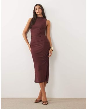 Vila Hoogsluitende Mesh Midi-Jurk Met Gerimpeld Detail - Rood