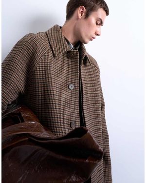 TOPMAN Abrigo A Cuadros Extragrande De Lana Con Acabado Cepillado De - Negro