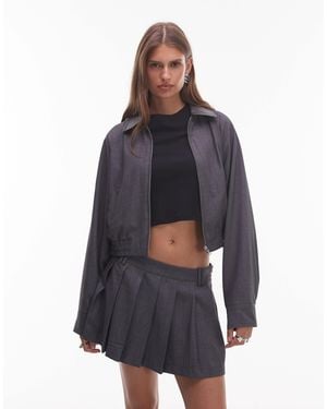 Nia Daniel Cropped Bomber Jacket With Collar - Blue