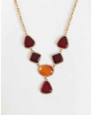 ASOS Statement Necklace With Amber And Burgundy Resin Drops - White