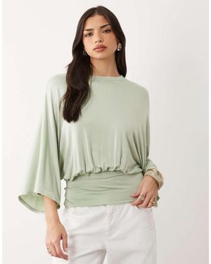 ASOS Batwing Sleeve Cinched Waist Top - Green