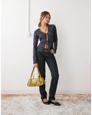 Weekday Scorpio - blouse à carreaux avec liens devant et manches fluides - Bleu