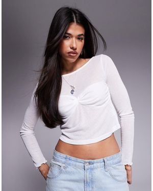 Princess Polly Fine Rib Slash Neck Bust Detail Long Sleeve Top - Gray