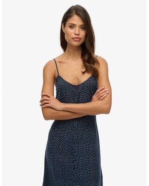Superdry Printed Button-Up Cami Midi Dress - Blue