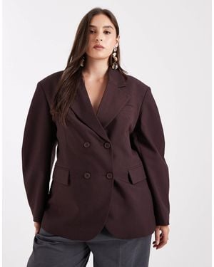ASOS Curve - blazer habillé à double boutonnage et manches cocon - chocolat amer - Violet