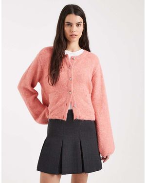 Object Ruimvallend Gebreid Vest Met Zakdetail - Rood