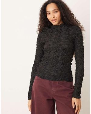 Y.A.S 3D Textured Long Sleeve Top - Black