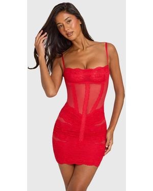 Oh Polly Lace Cupped Mini Dress - Red