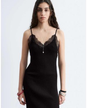 & Other Stories Knitted Cami Midi Dress With Lace Neckline Detail - Black
