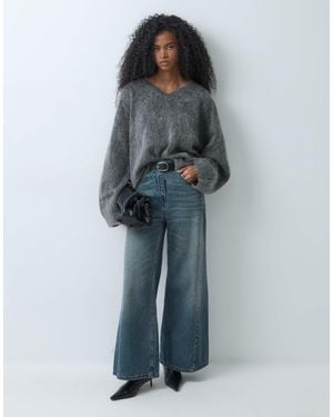 Weekday Premium Wool And Mohair Blend V Neck Jumper - Blue