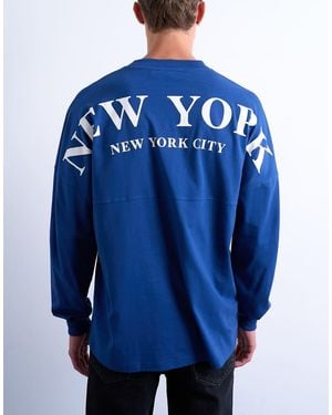 TOPMAN Maglietta Medio Oversize A Maniche Lunghe Con Stampa Di New York City - Blu