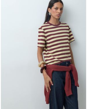 Mango T-shirt en maille à rayures bordeaux et jaunes - Violet