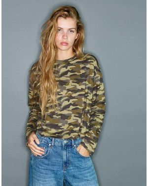 Pull&Bear Long Sleeve Printed T-Shirt - Green
