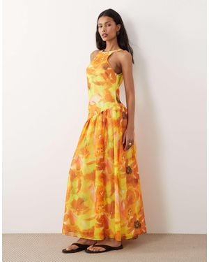 ASOS Racer Back Maxi Dress With Asymmetric Waist Detail - Multicolour