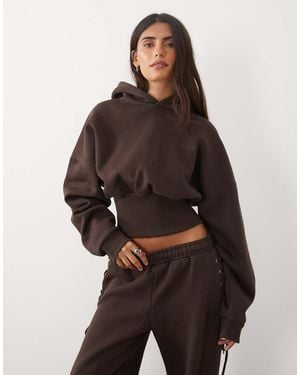 Kaiia Cotton Rich Cinched Waist Lace Up Corset Detail Hoodie Co-ord - Brown