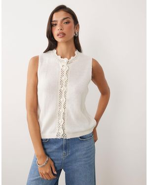 Nobody's Child Wool Blend Crochet Trim Sleeveless Knitted Vest - Blue