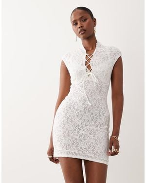 ASOS Lace Mini Dress With Lace Up Detail - White