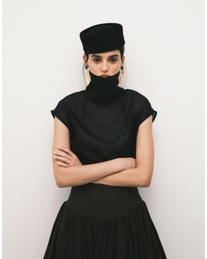 TOPSHOP High Neck Grown On Shoulder Sheer Organza Top - Blue