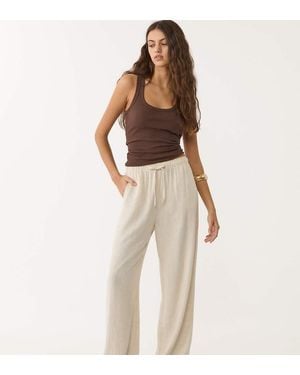 Stradivarius Petite Flowing Trousers With Linen - Natural