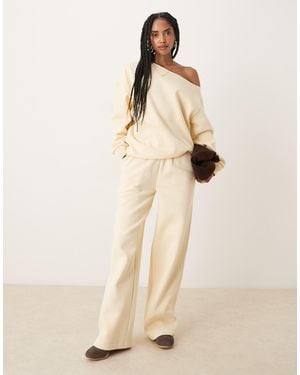 ASOS Wide Leg Brushback Trackies - Natural