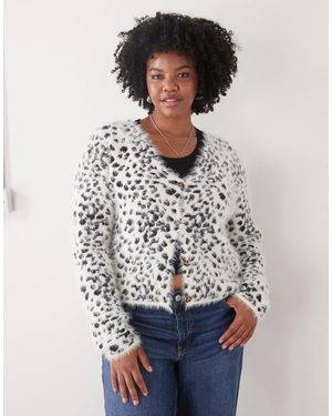 Collusion Plus Fluffy Knitted Cardi-white - Gray