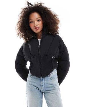 Sixth June Corset Detail Cropped Puffer Coat - Blue