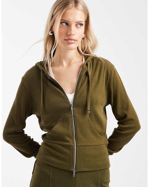 ASOS Sudadera Verde Oliva Con Diseño Encogido, Capucha Y Cremallera De Punto Fino De