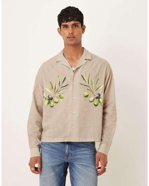 ASOS Camicia Oversize Effetto Lino Con Rever Con Stampa Di - Neutro