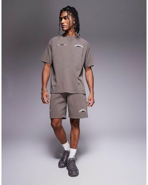 Good For Nothing Pantaloncini Tortora Con Logo - Grigio