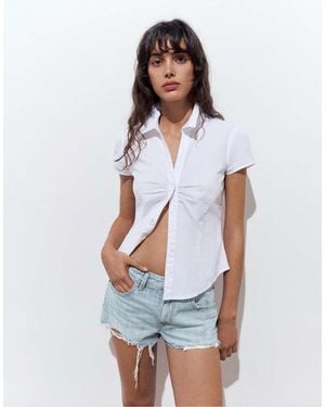 Pull&Bear Mini Ripped Denim Shorts - White