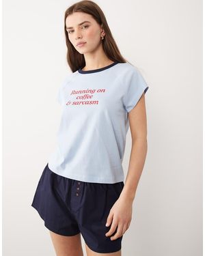 ASOS Coffee And Sarcasm Graphic Tee And Woven Shorts Pyjama Set - White