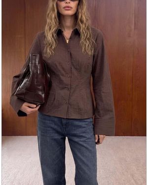 NA-KD Fitted Wide Cuff Shirt - Brown