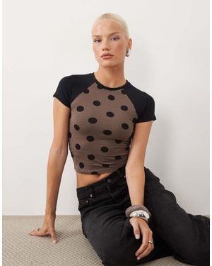 Motel Agneta Polka Dot Baby Tee - Black