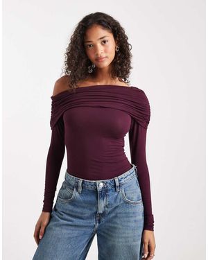 Miss Selfridge Asymmetrische Bardot-Body - Paars