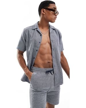 Only & Sons Revere Collar Woven Textured Shirt Co-Ord - Blue