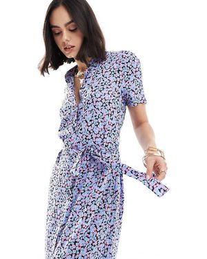 Vero Moda Vestito Camicia Lungo A Fiori Con Bottoni - Blu