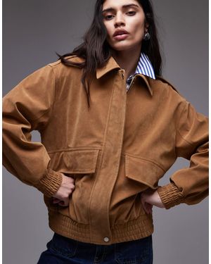 TOPSHOP Faux Suede Oversized Bomber - Brown