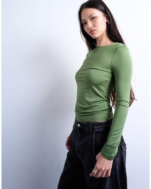 TOPSHOP Slinky Crew Neck Long Sleeve Top - Green