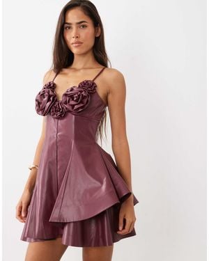 ASOS Corsage Detail Asymmetric Hem Pu Mini Dress - Purple