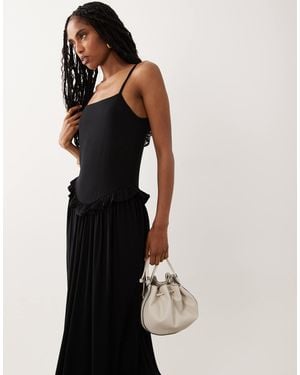 ASOS Straight Neck Midi Cami Dress With Waist Frill - Black