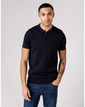 French Connection Cotton 1/2 Zip Short Sleeve Polo Shirt - Blue